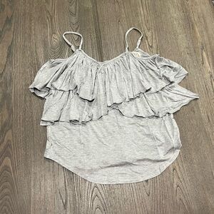 NWT Chaser Light Gray Ruffled Spaghetti Strap Tank Top Size M